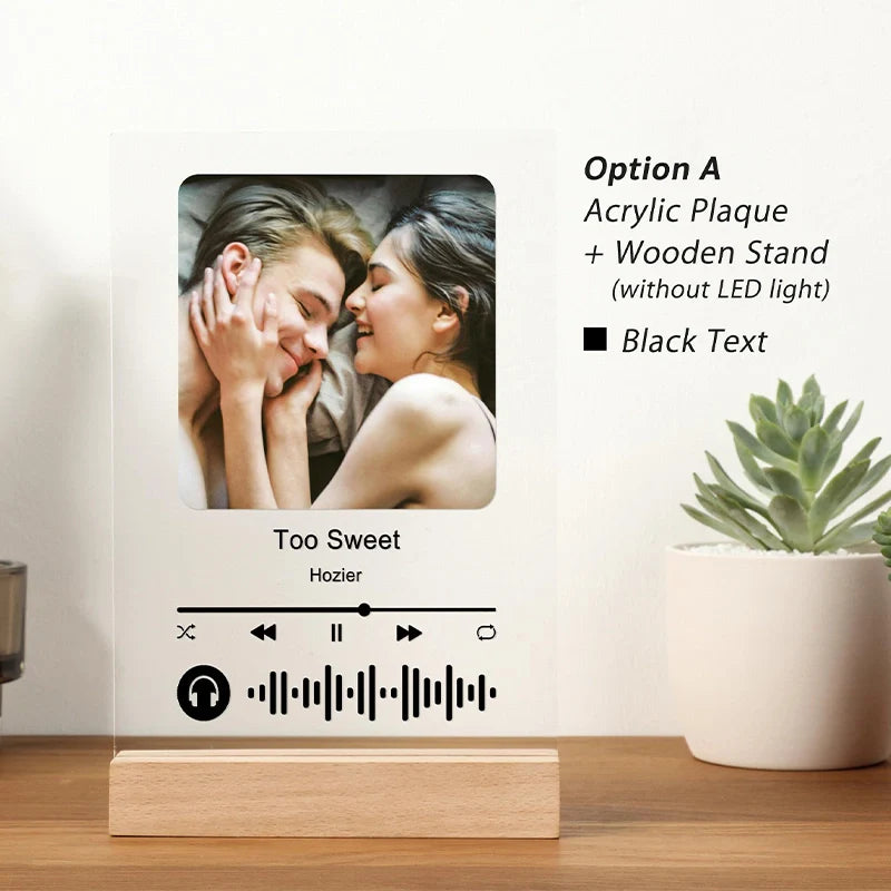 Personalized LED Song Plaque with Stand – Custom Photo Music Acrylic Night Light Gift for Couples, Anniversary & Valentine’s Day