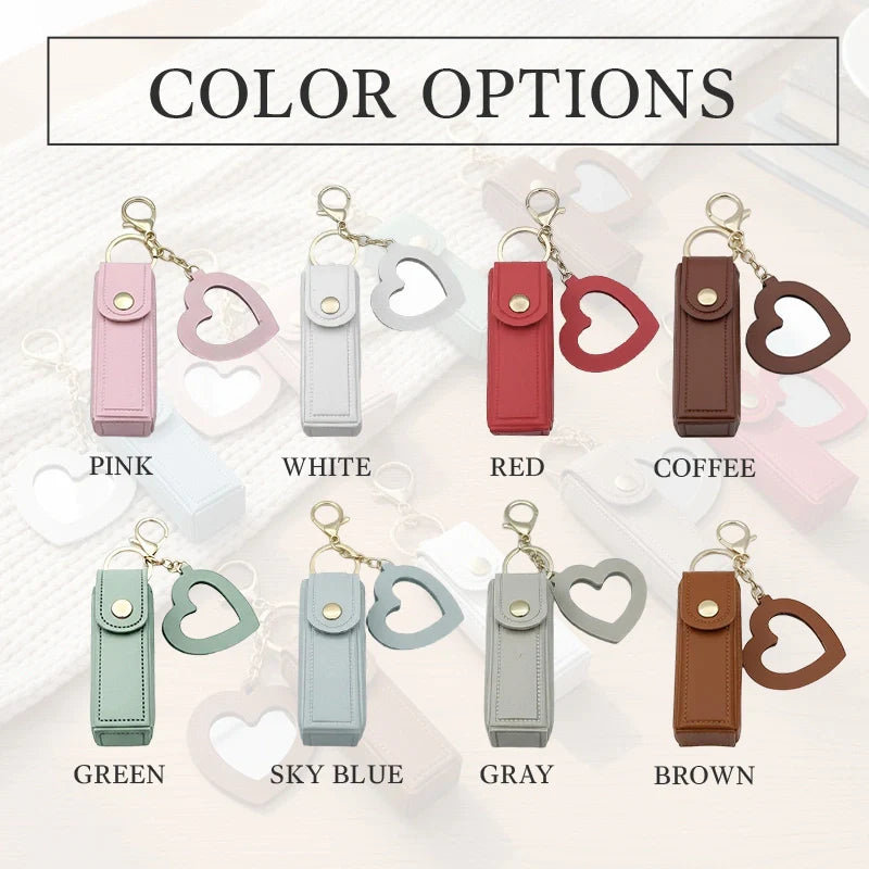 Personalized Lipstick Bag Keychain with Mirror – Custom Name PU Leather Lipstick Case, Valentine’s Day & Bridesmaid Gift