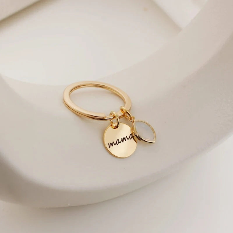 Personalized Mama Birthstone Keychain with Leaf Initial – Custom Name Keychain for Mom | Mother’s Day Gift