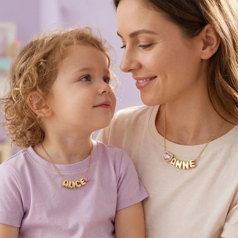 Personalized Mom Name Necklace with Birthstone – Custom Kids Names Jewelry Gift for Mother