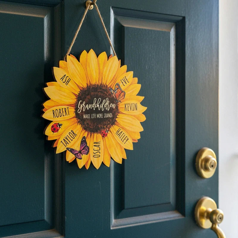 Personalized Mother’s Day Sunflower Wood Sign – Custom Grandma Garden with Kids Names, Gift for Mom & Nana