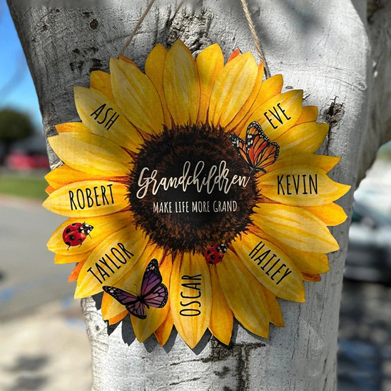 Personalized Mother’s Day Sunflower Wood Sign – Custom Grandma Garden with Kids Names, Gift for Mom & Nana