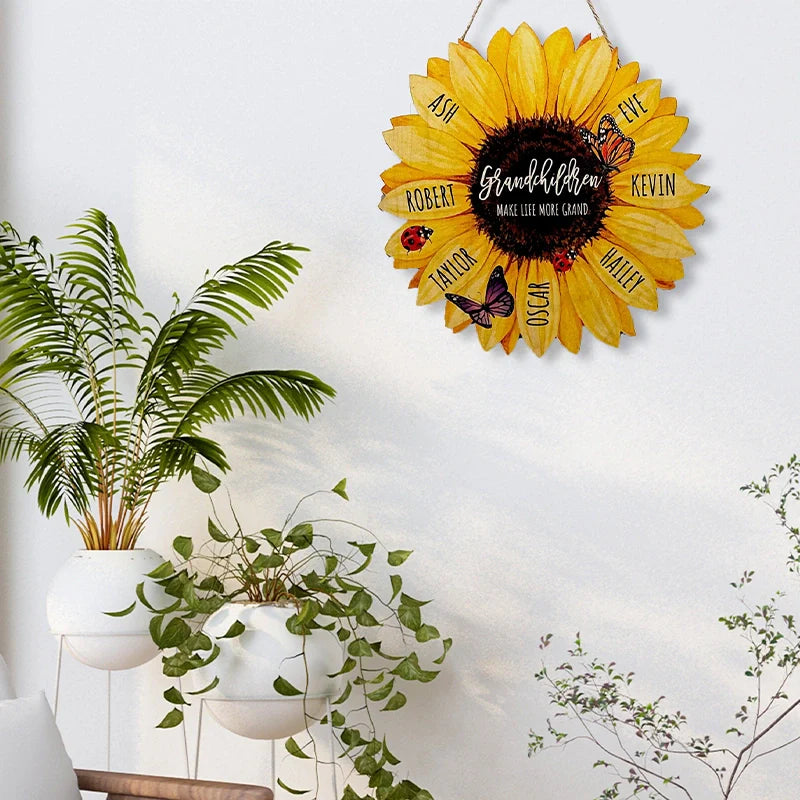 Personalized Mother’s Day Sunflower Wood Sign – Custom Grandma Garden with Kids Names, Gift for Mom & Nana