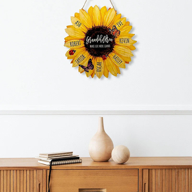 Personalized Mother’s Day Sunflower Wood Sign – Custom Grandma Garden with Kids Names, Gift for Mom & Nana