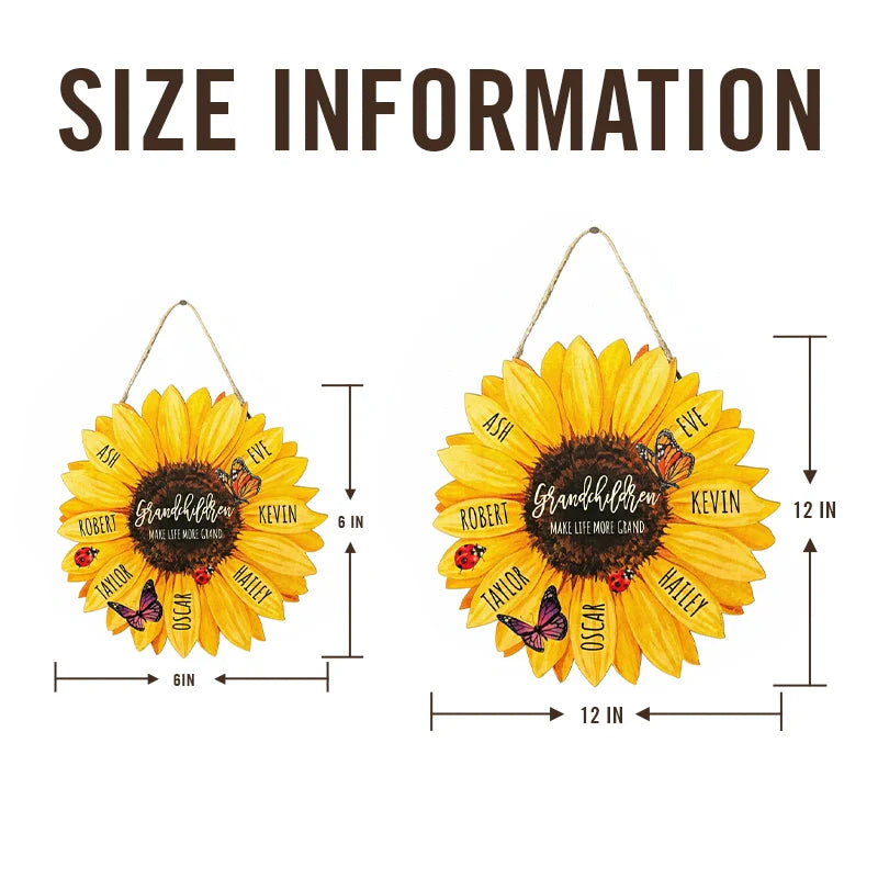 Personalized Mother’s Day Sunflower Wood Sign – Custom Grandma Garden with Kids Names, Gift for Mom & Nana