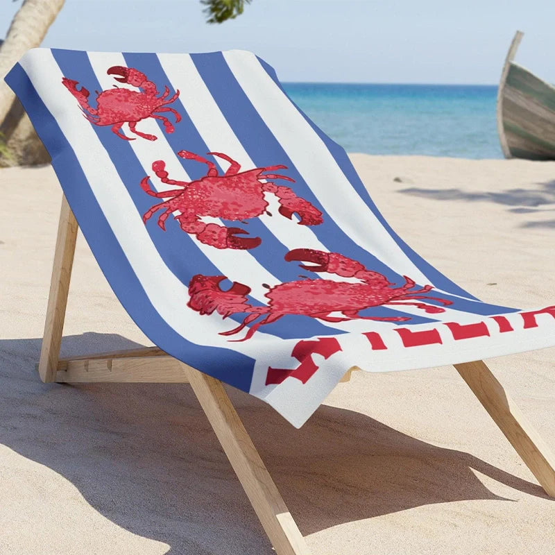 Personalized Nautical Kids Beach Towel with Name – Sea Animal Striped Pool Towel Gift