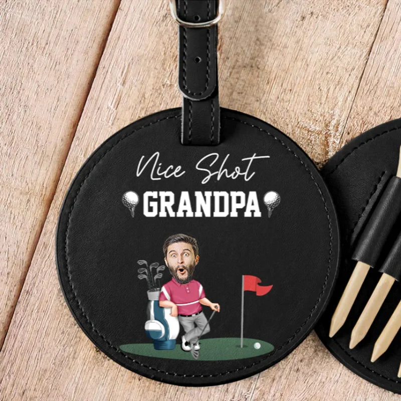 Personalized “Nice Shot Daddy” Photo Leather Golf Bag Tag – Custom Picture Gift for Golf Lovers
