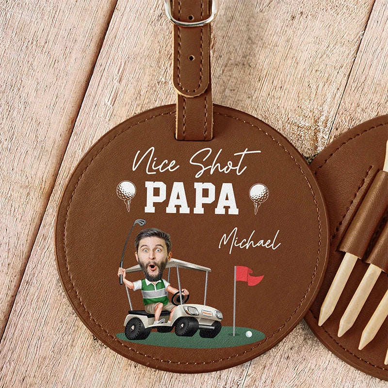 Personalized “Nice Shot Daddy” Photo Leather Golf Bag Tag – Custom Picture Gift for Golf Lovers