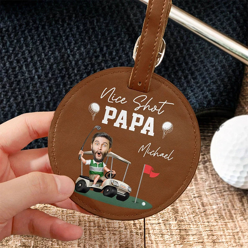 Personalized “Nice Shot Daddy” Photo Leather Golf Bag Tag – Custom Picture Gift for Golf Lovers