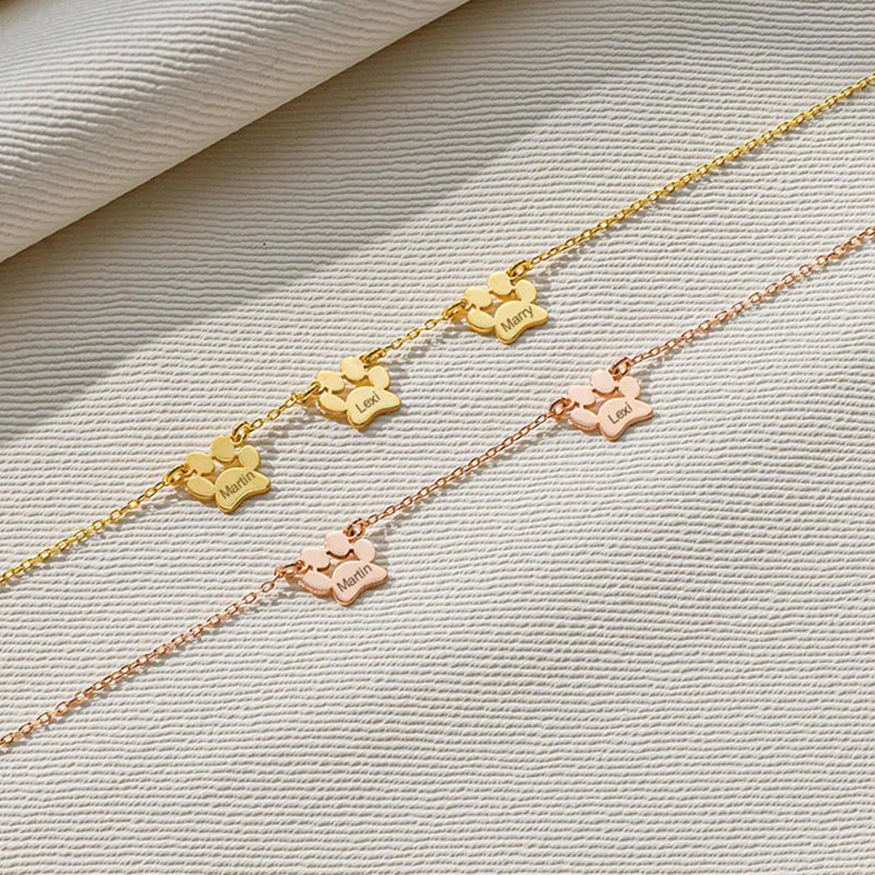 Personalized Paw Print Name Necklace – Custom Pet & Family Name Necklace