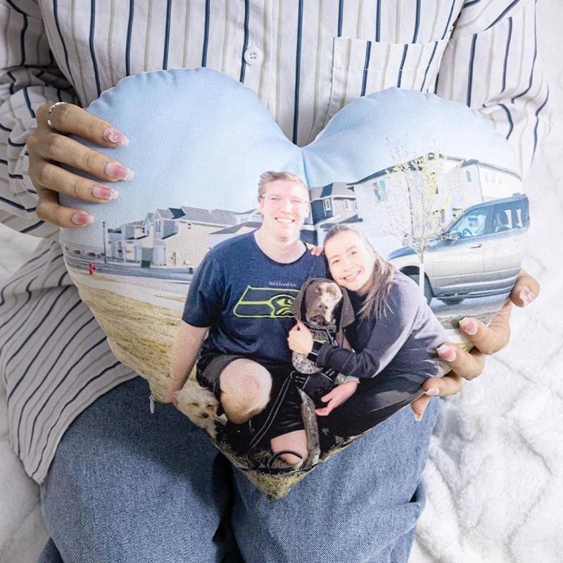 Personalized Photo Heart Pillow Custom Plush Keepsake