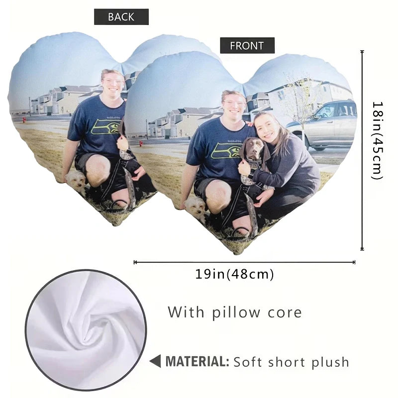 Personalized Photo Heart Pillow Custom Plush Keepsake