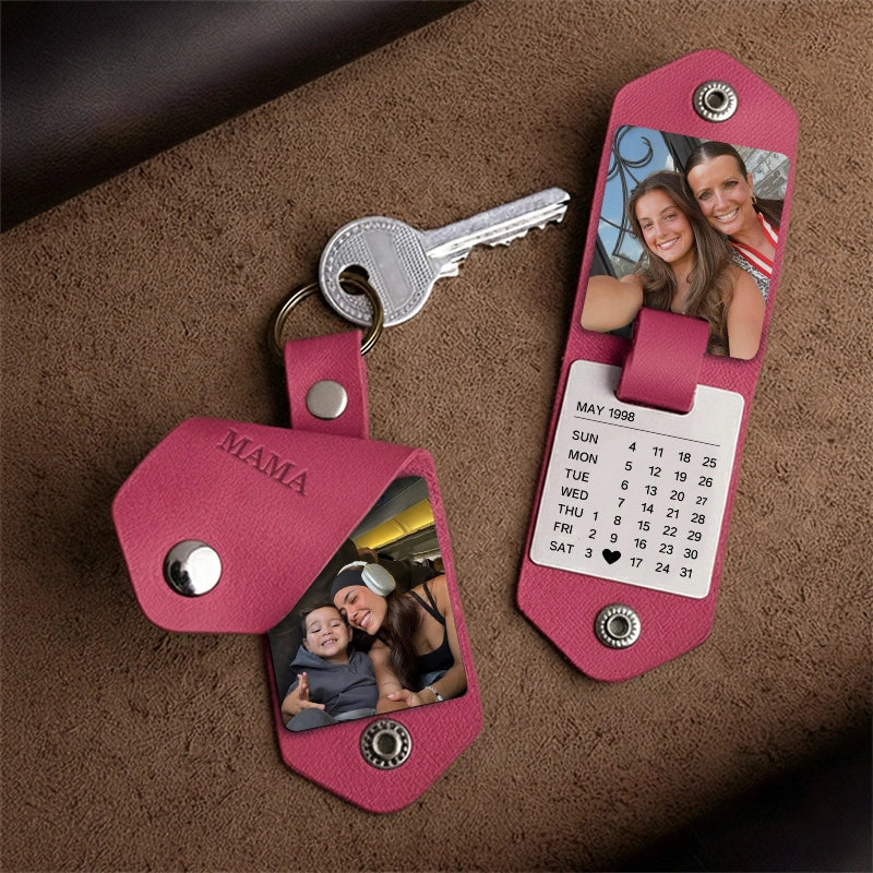 Personalized Photo Keychain for Mom – Custom Leather Keepsake Gift for Mother’s Day