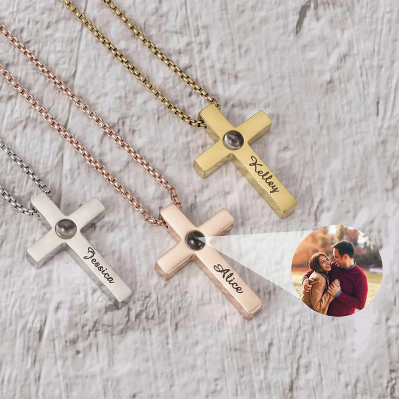 Personalized Photo Projection Cross Necklace
