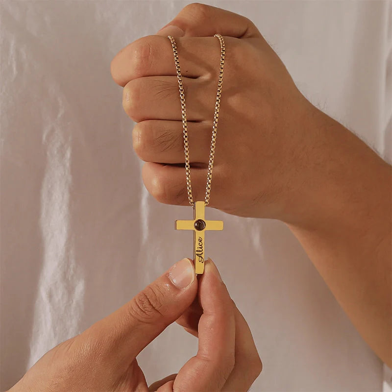Personalized Photo Projection Cross Necklace