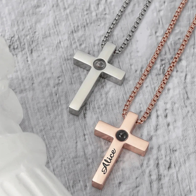 Personalized Photo Projection Cross Necklace