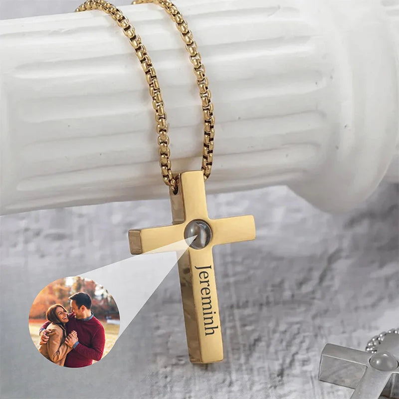 Personalized Photo Projection Cross Necklace