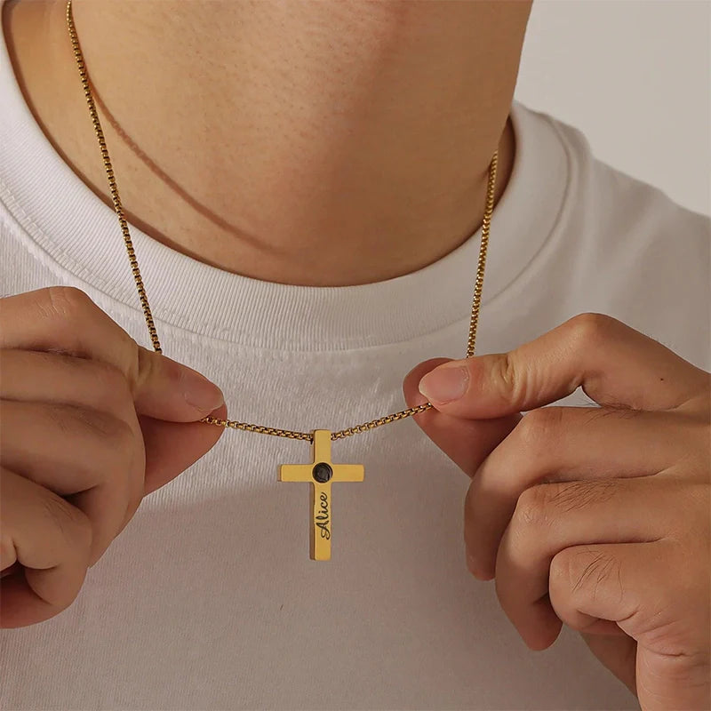 Personalized Photo Projection Cross Necklace