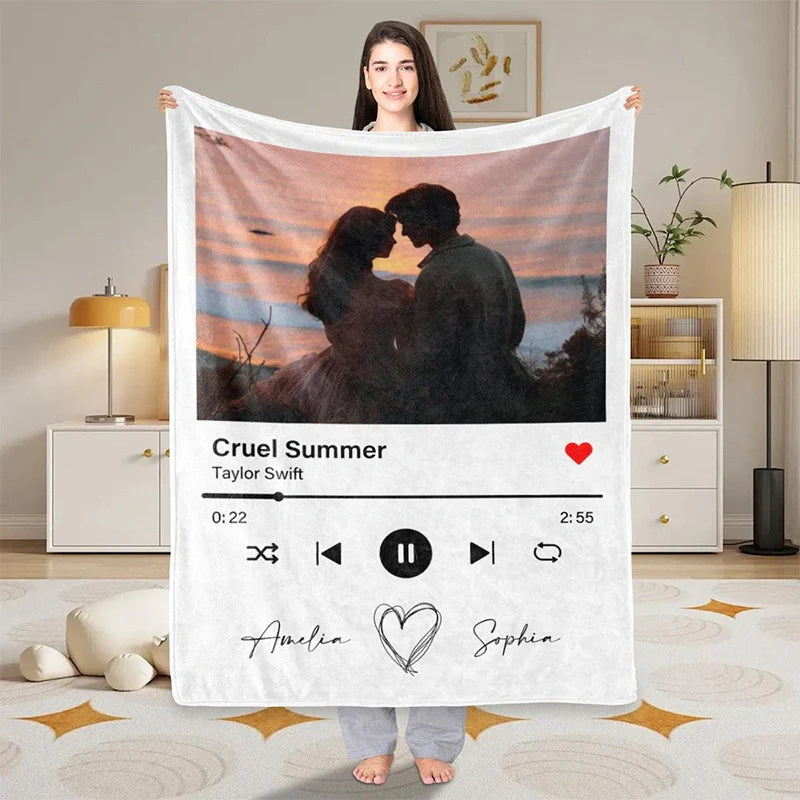 Personalized Photo & Song Blanket – Custom Minky Blanket for Couples, Valentine’s Day & Anniversary Gift
