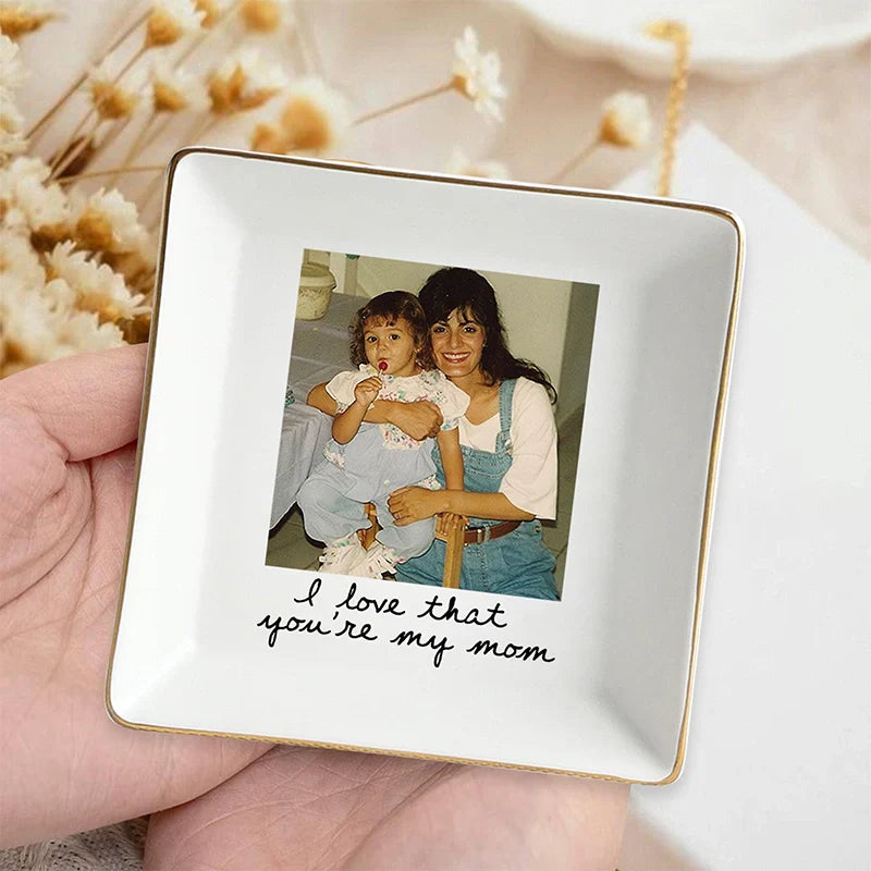 Personalized Photo Trinket Tray for Mom – Custom Ring Dish with Picture, Mother’s Day Gift for Mom Grandma