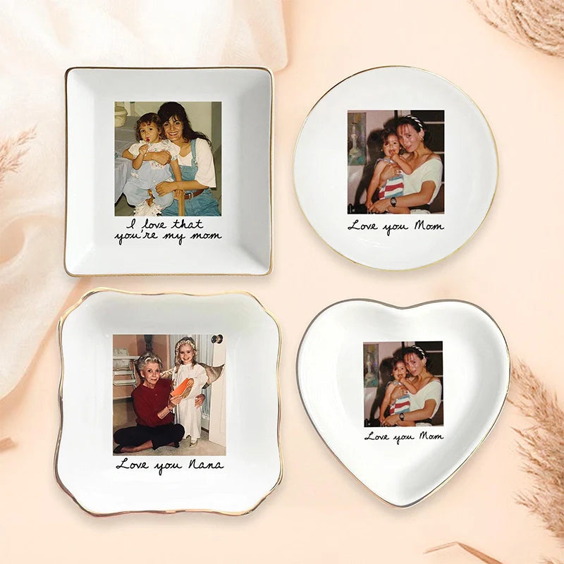 Personalized Photo Trinket Tray for Mom – Custom Ring Dish with Picture, Mother’s Day Gift for Mom Grandma