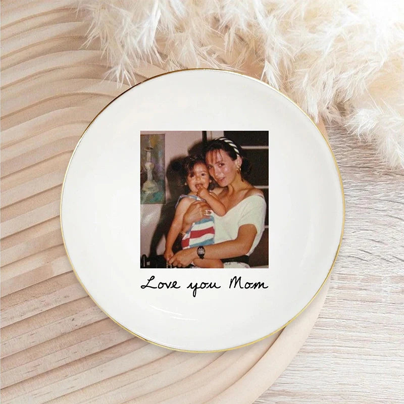 Personalized Photo Trinket Tray for Mom – Custom Ring Dish with Picture, Mother’s Day Gift for Mom Grandma