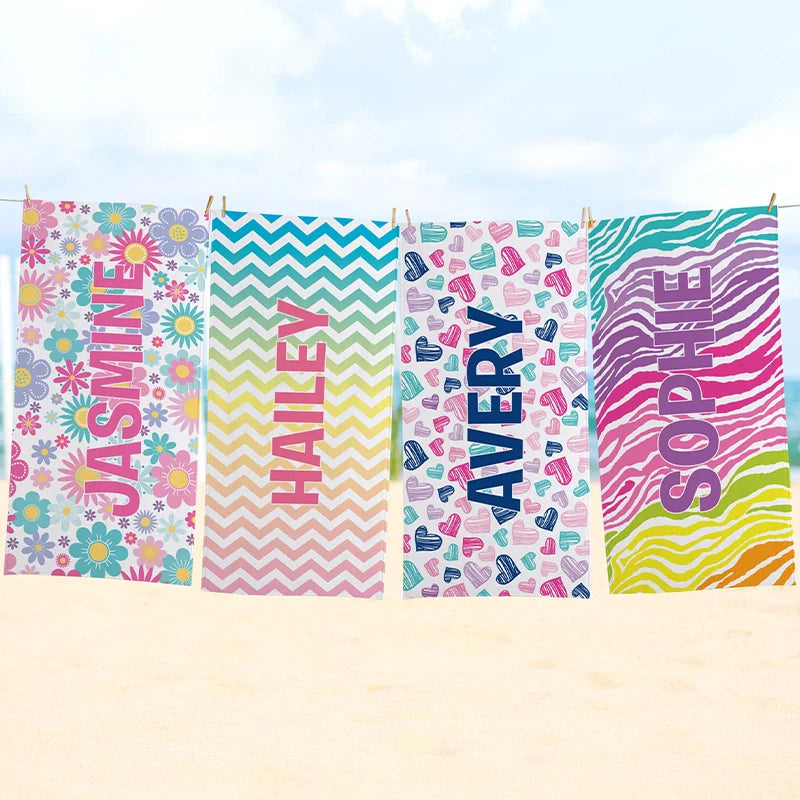 Personalized Pretty Pattern Beach Towel with Name – Stylish Vacation Essential for Beach Lovers