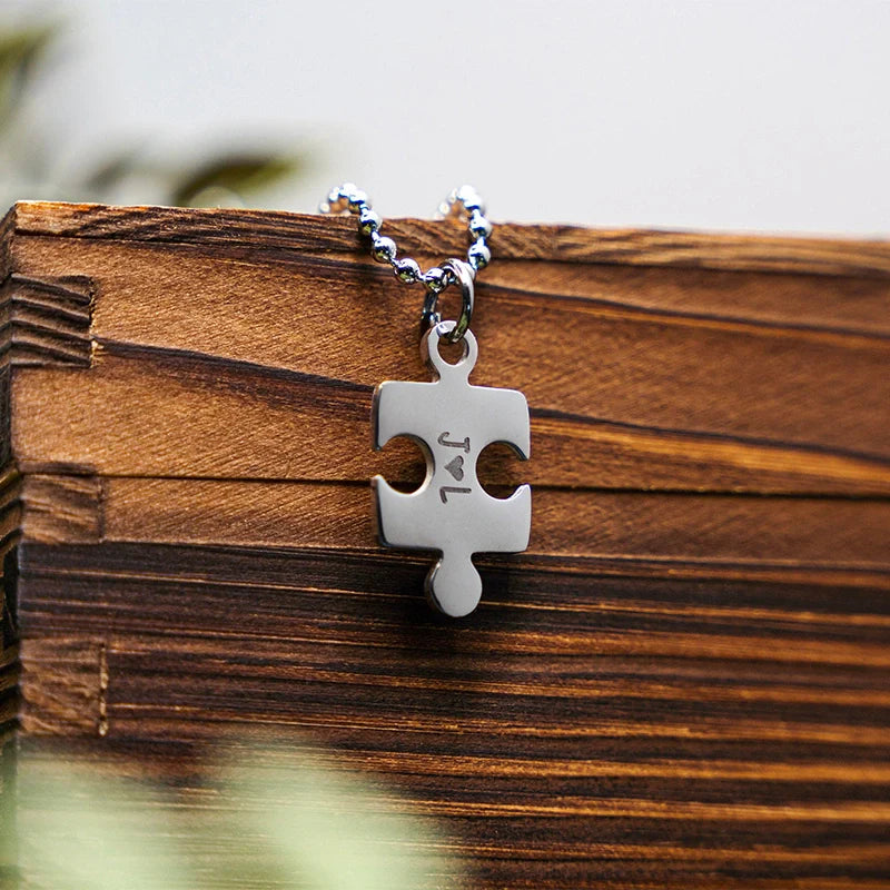 Personalized Puzzle Piece Keychain & Necklace Set – You Are My Missing Piece Couple Gift