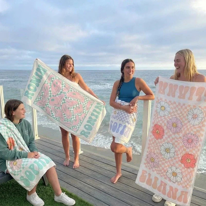 Personalized Retro Checkered Beach Towel with Name – Custom Kids, Party & Vacation Towel