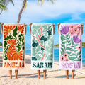 Personalized Retro Floral Beach Towel with Name – Groovy Vibes Summer Pool & Vacation Gift