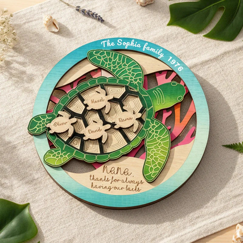 Personalized Sea Turtle Family Wooden Sign – Custom Mom & Grandma Name Sign | Mother’s Day Gift