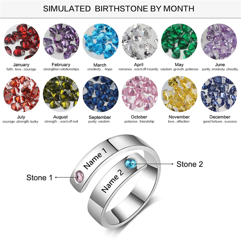 Personalized Spiral Twist Ring with 2 Birthstones