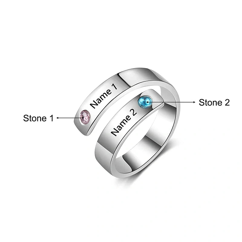 Personalized Spiral Twist Ring with 2 Birthstones