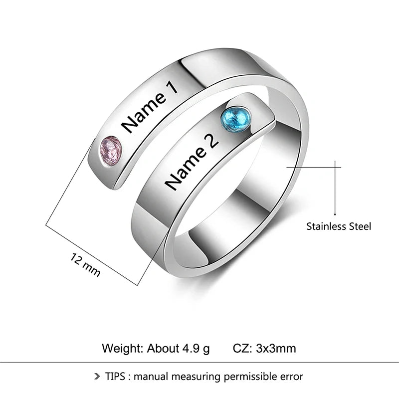 Personalized Spiral Twist Ring with 2 Birthstones