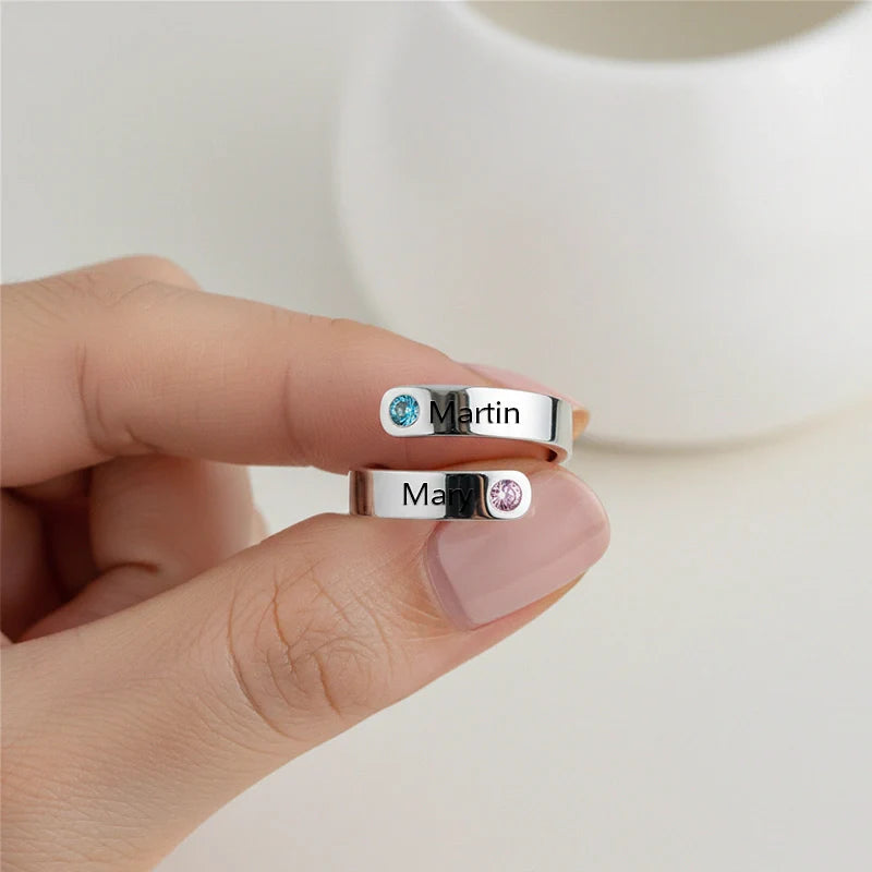 Personalized Spiral Twist Ring with 2 Birthstones
