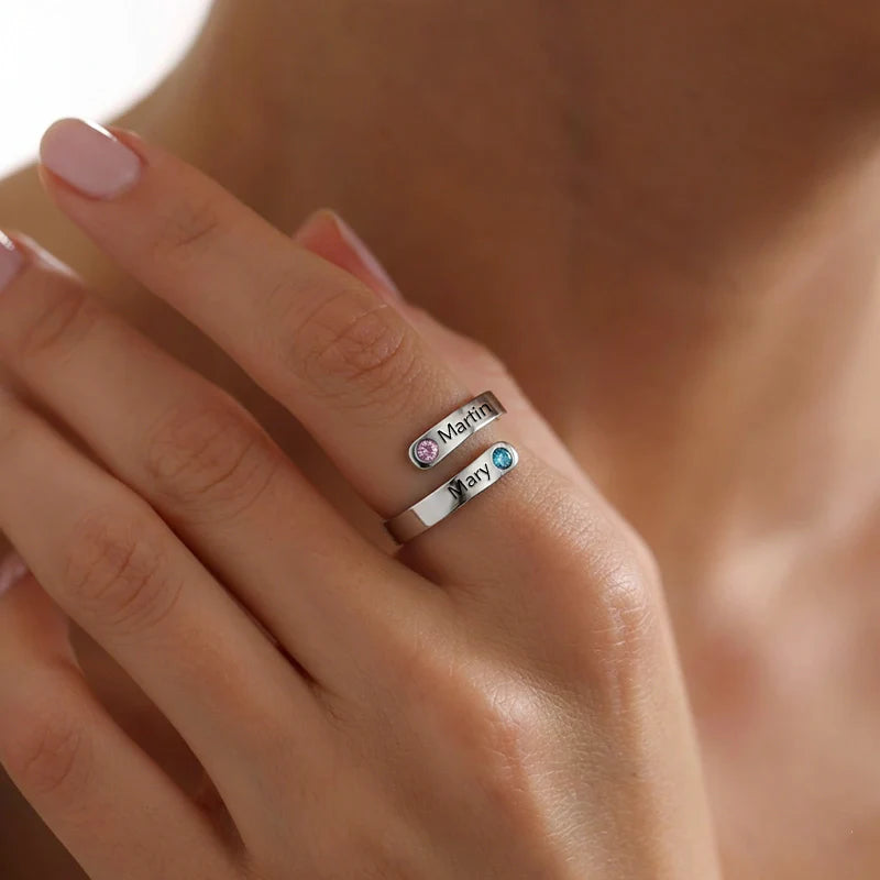 Personalized Spiral Twist Ring with 2 Birthstones