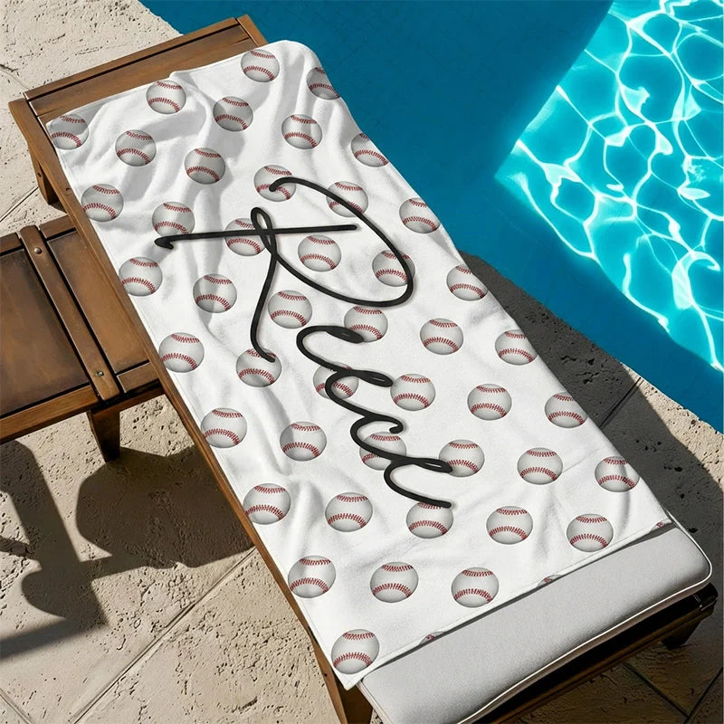 Personalized Sports Ball Beach Towel with Name – Custom Tennis, Soccer, Baseball, Volleyball & Basketball Pool Towel