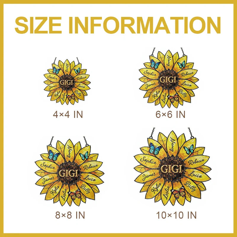 Personalized Sunflower Suncatcher with Family Names – Custom Window Hanging Gift for Mom & Grandma | Mother’s Day Decor