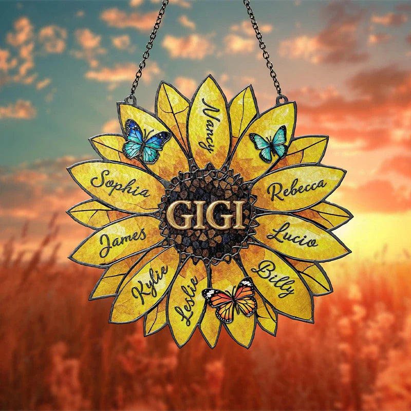 Personalized Sunflower Suncatcher with Family Names – Custom Window Hanging Gift for Mom & Grandma | Mother’s Day Decor