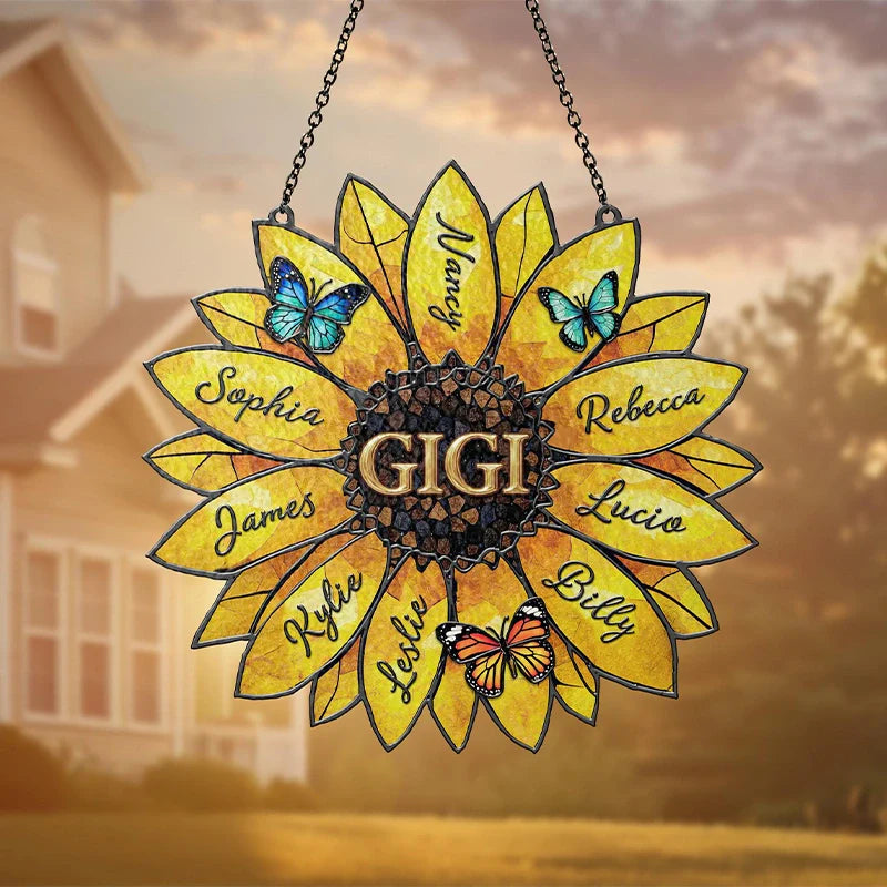 Personalized Sunflower Suncatcher with Family Names – Custom Window Hanging Gift for Mom & Grandma | Mother’s Day Decor