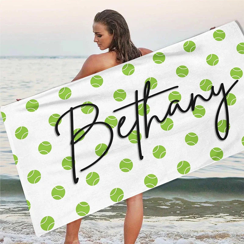 Personalized Sports Ball Beach Towel with Name – Custom Tennis, Soccer, Baseball, Volleyball & Basketball Pool Towel