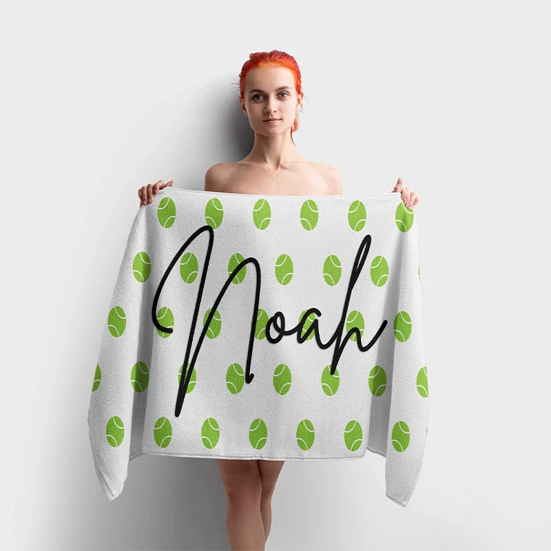 Personalized Sports Ball Beach Towel with Name – Custom Tennis, Soccer, Baseball, Volleyball & Basketball Pool Towel