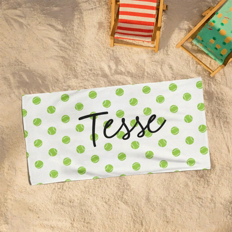 Personalized Sports Ball Beach Towel with Name – Custom Tennis, Soccer, Baseball, Volleyball & Basketball Pool Towel