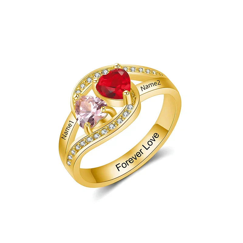 Personalized Twisted Band Ring with Names & Heart Birthstones – Custom Mom Ring | Mother’s Day Gift for Her
