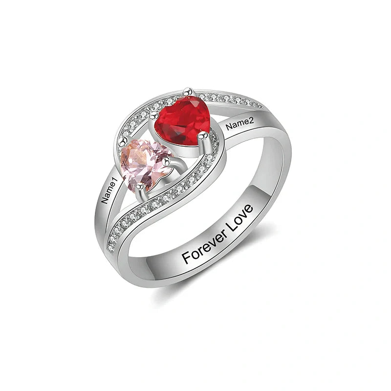 Personalized Twisted Band Ring with Names & Heart Birthstones – Custom Mom Ring | Mother’s Day Gift for Her