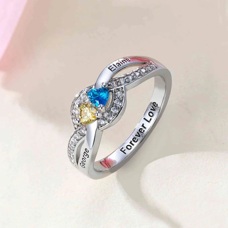 Personalized Twisted Band Ring with Names & Heart Birthstones – Custom Mom Ring | Mother’s Day Gift for Her