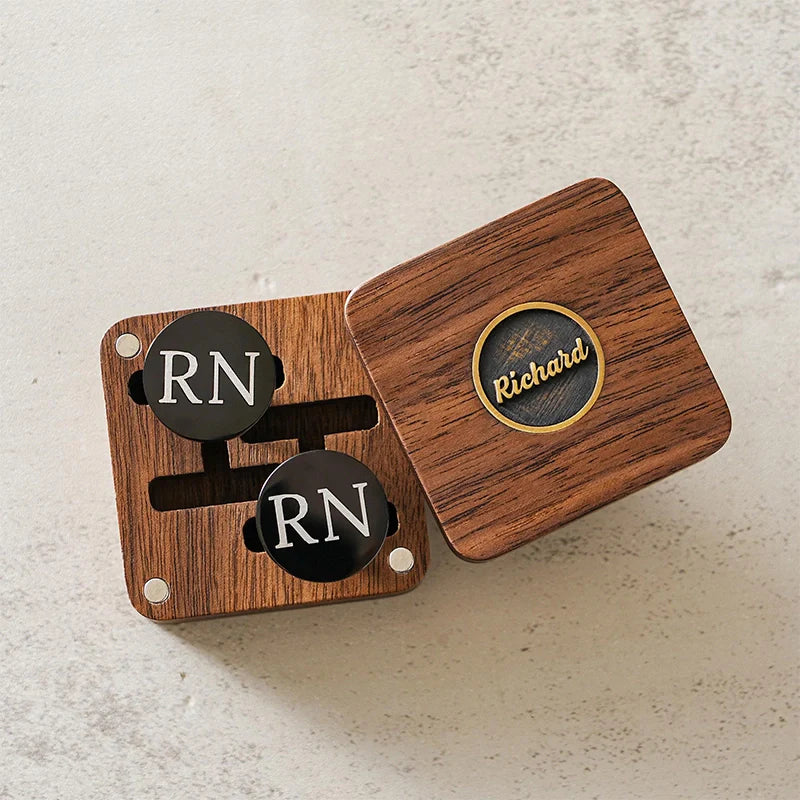 Personalized Valentine’s Day Cufflinks with Wooden Box