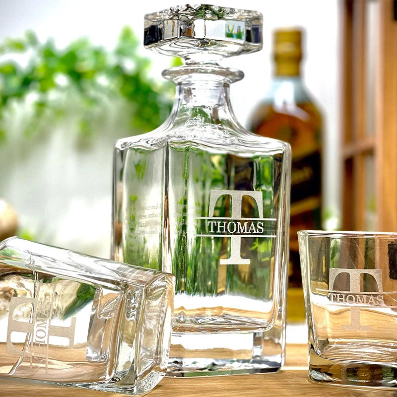 Personalized Whiskey Decanter Set – Valentine’s Day Gift for Him, Custom Engraved Decanter & Glasses