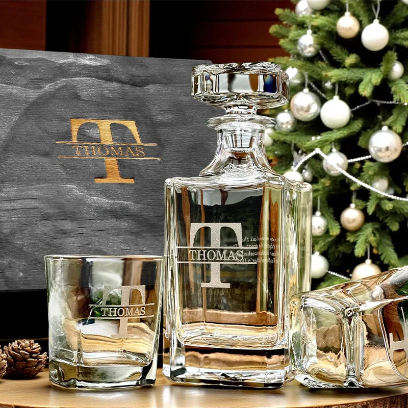 Personalized Whiskey Decanter Set – Valentine’s Day Gift for Him, Custom Engraved Decanter & Glasses