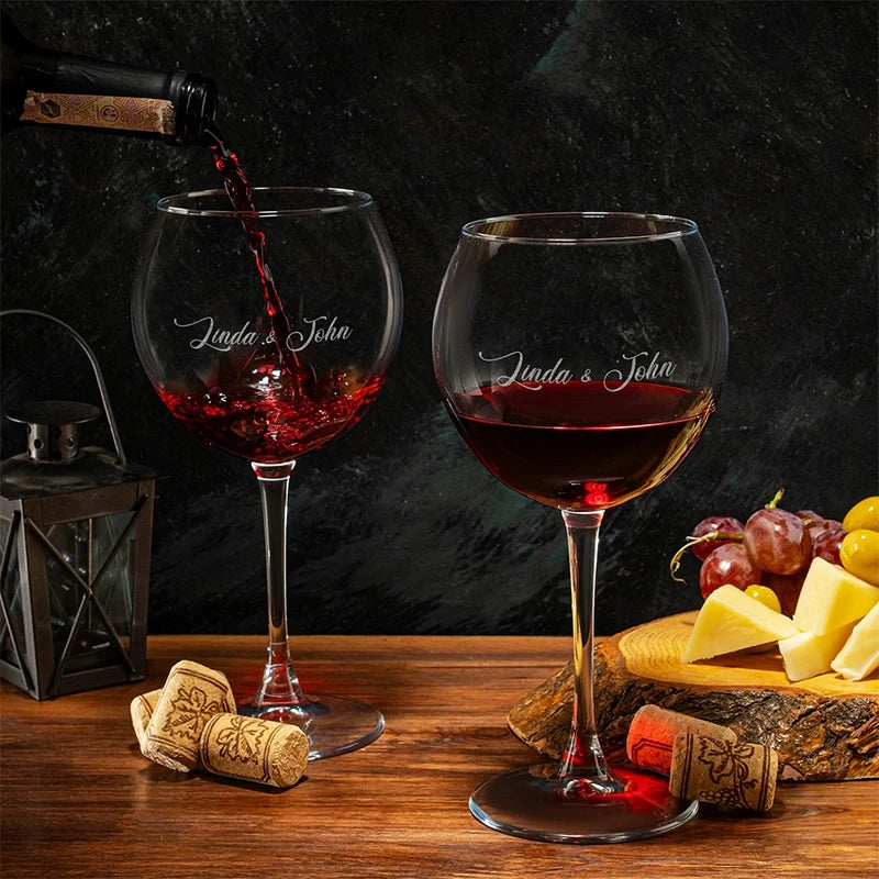 Personalized Wine Glass Set – Custom Laser Engraved Piedmont Glasses for Couples, Anniversary, Wedding & Holiday Gifts